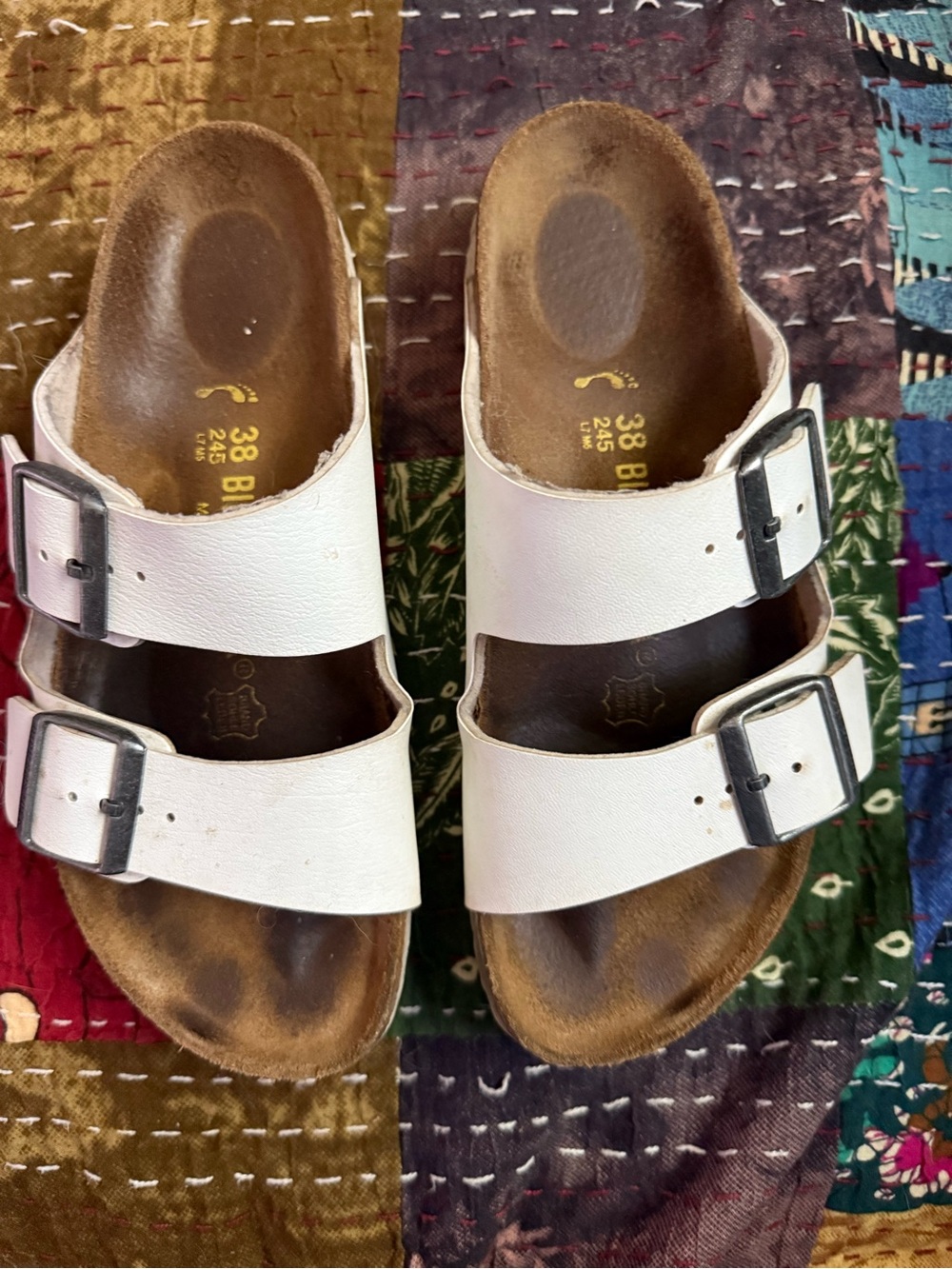 Birkenstock White Double-Buckle Slide Sandals